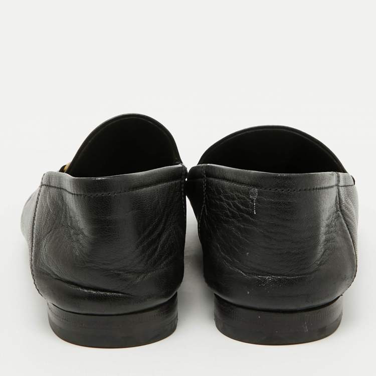 Pre Owned Gucci Black Leather Horsebit Jordaan Loafers Size 37