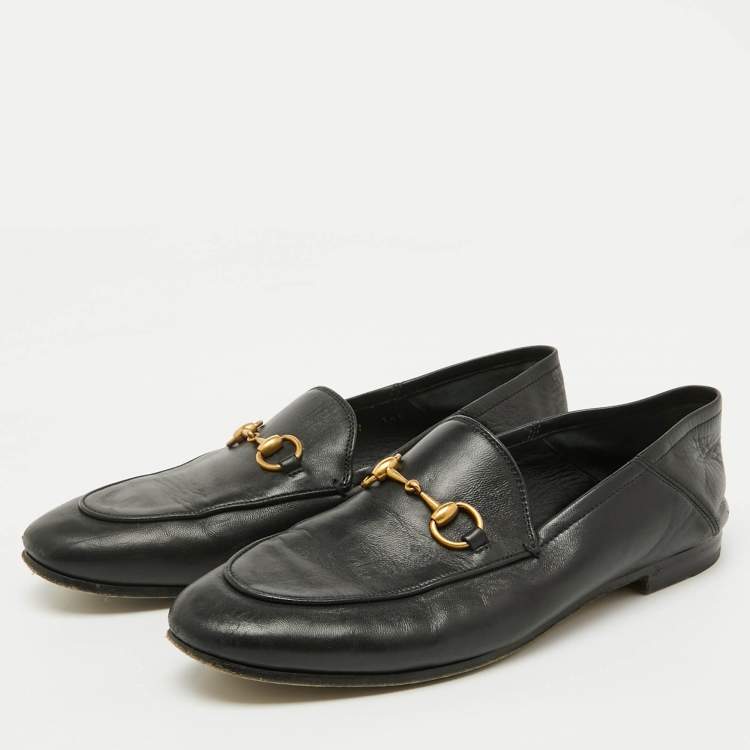 Pre Owned Gucci Black Leather Horsebit Jordaan Loafers Size 37
