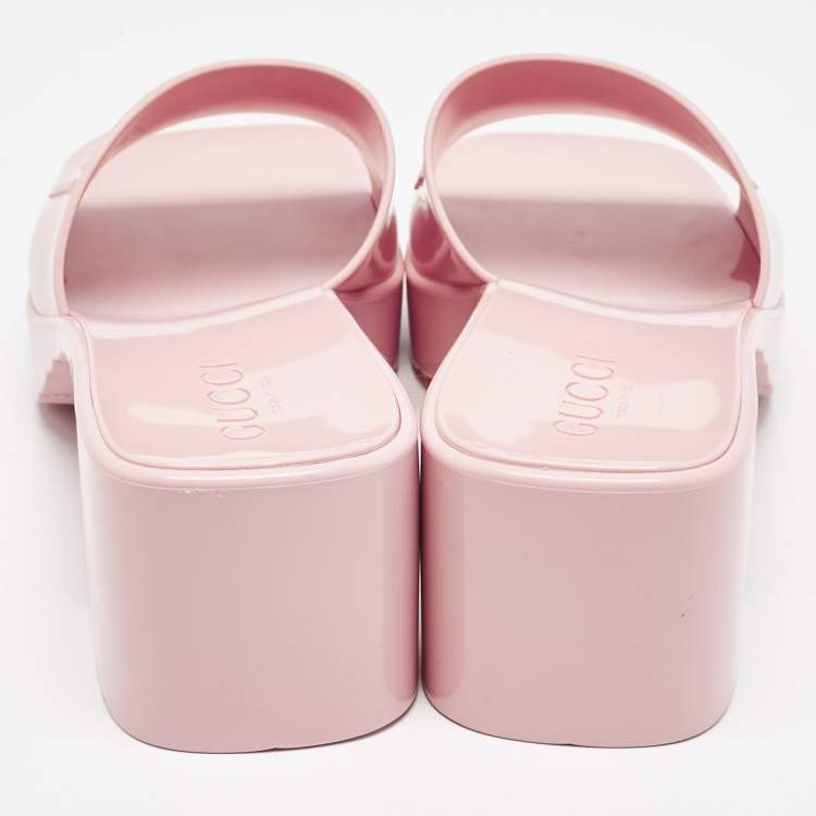 Pre Owned Gucci Light Pink Jelly Logo Slide Sandals Size 40