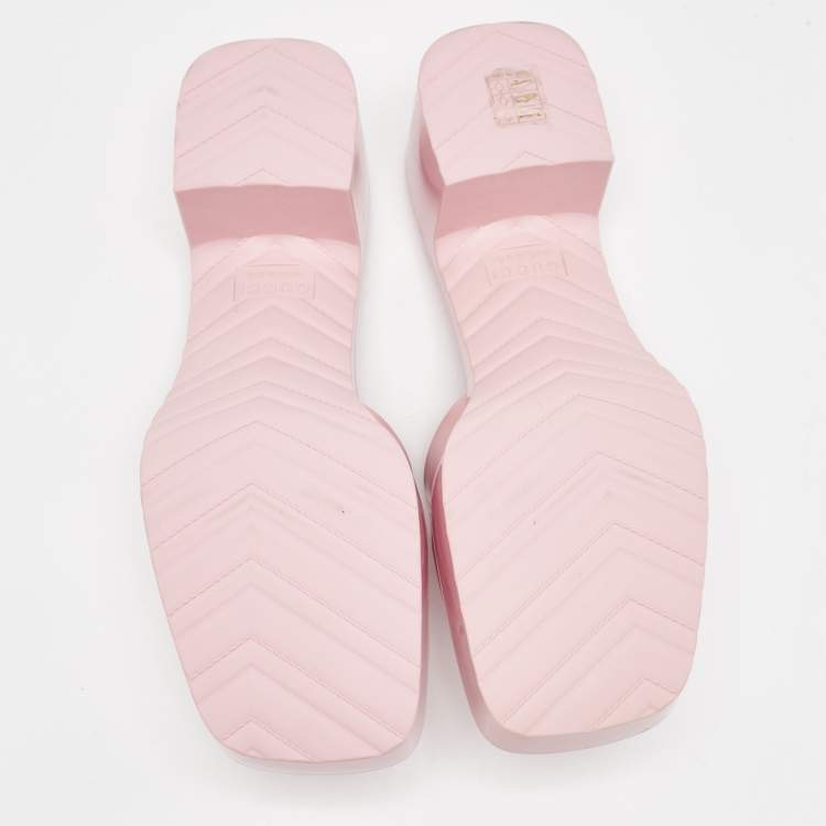 Pre Owned Gucci Light Pink Jelly Logo Slide Sandals Size 40