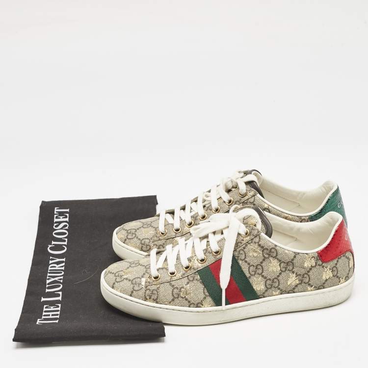 Pre Owned Gucci Beige GG Supreme Bee Print Canvas Ace Low Top Sneakers Size 37