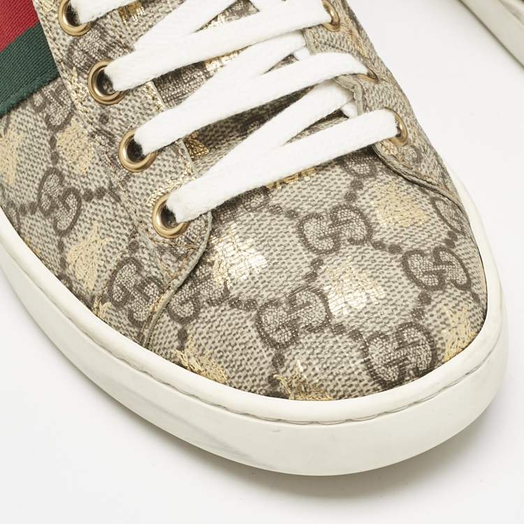 Pre Owned Gucci Beige GG Supreme Bee Print Canvas Ace Low Top Sneakers Size 37