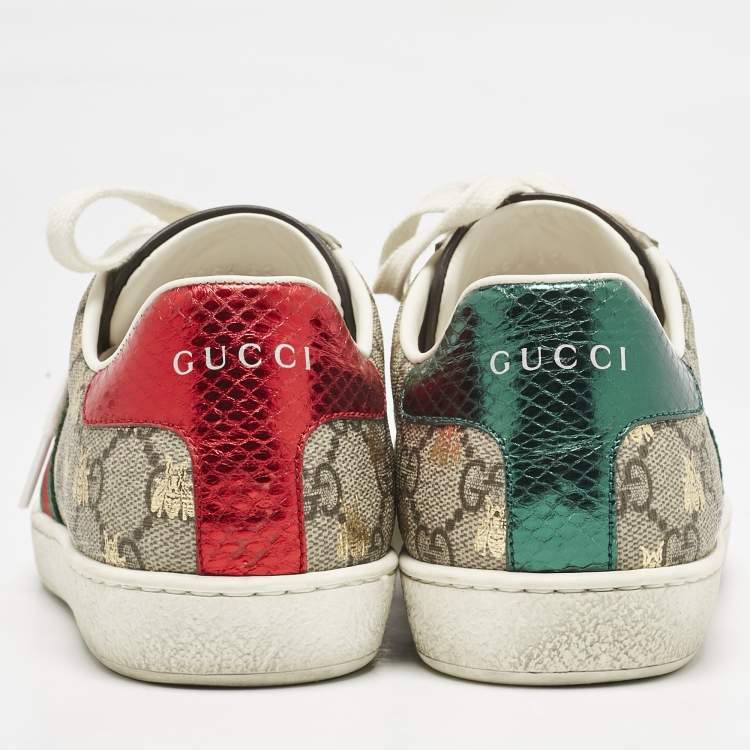 Pre Owned Gucci Beige GG Supreme Bee Print Canvas Ace Low Top Sneakers Size 37