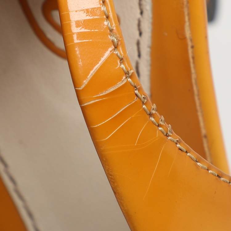 Pre Owned Gucci Yellow Patent Leather Peep Toe Slingback Pumps Size 37