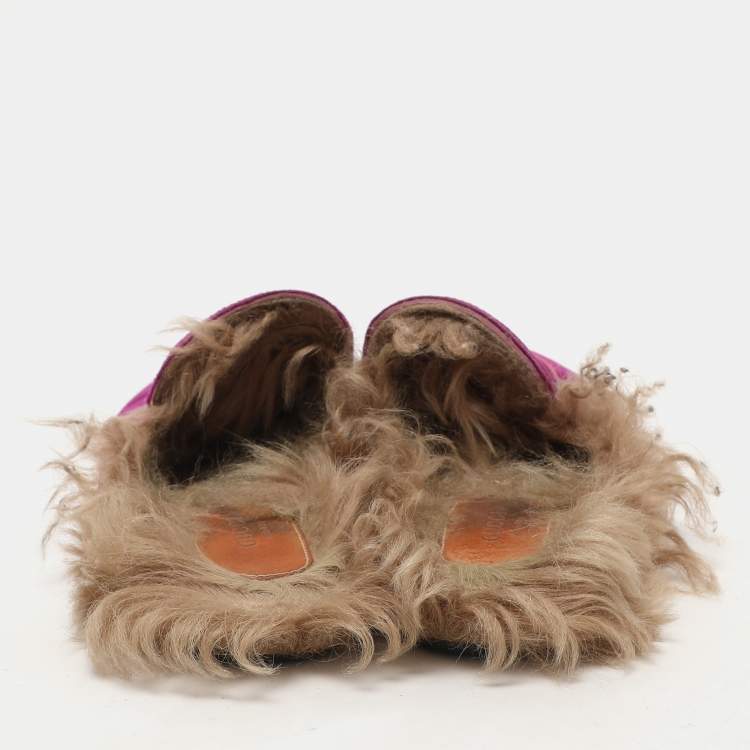 Pre Owned Gucci Purple Velvet Princetown Horsebit Mules Size 37