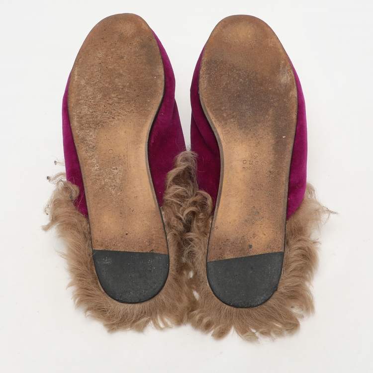 Pre Owned Gucci Purple Velvet Princetown Horsebit Mules Size 37