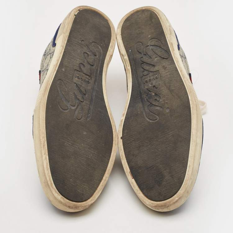 Pre Owned Gucci Beige/Blue GG Supreme Canvas and Suede Low Top Sneakers Size 37.5