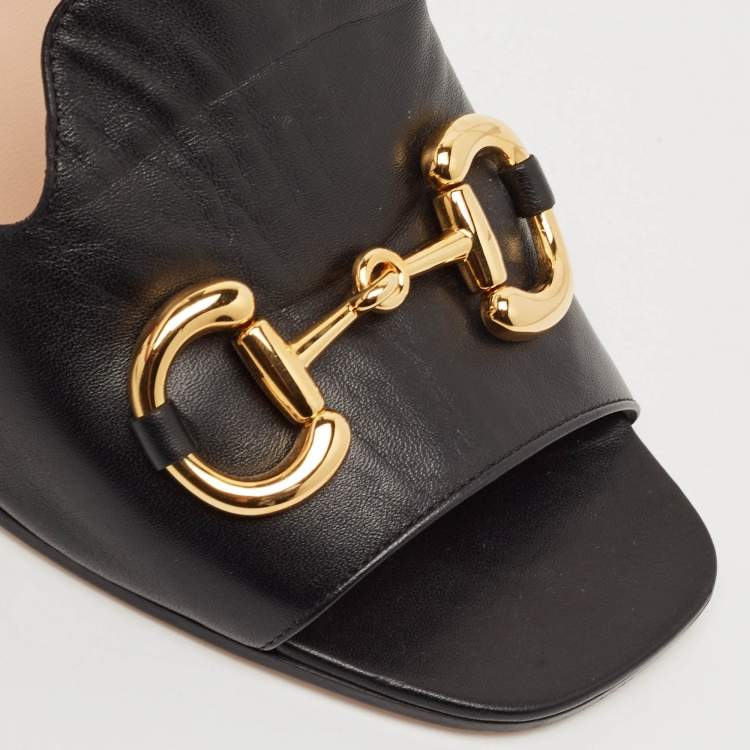 Pre Owned Gucci Black Leather Horsebit Slide Sandals Size 41