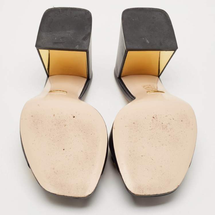 Pre Owned Gucci Black Leather Horsebit Slide Sandals Size 41