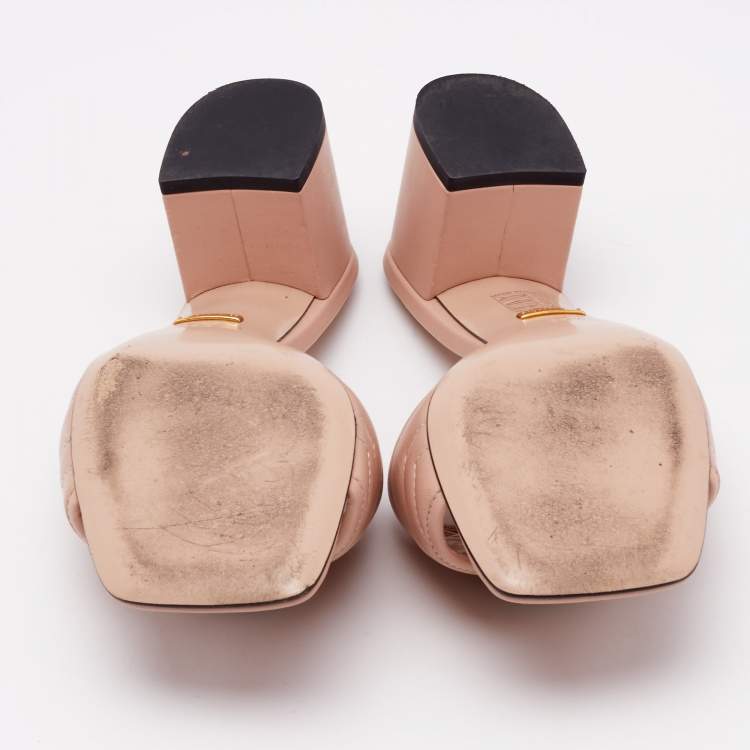 Pre Owned Gucci Peach Pink Quilted Leather GG Marmont Open Toe Slide Sandals Size 38.5