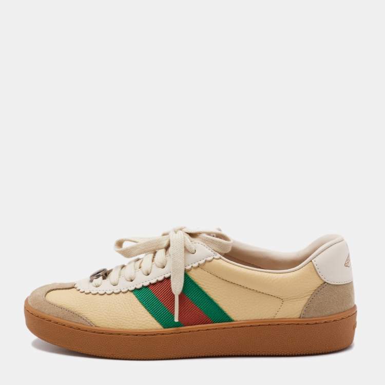 Pre Owned Gucci Tricolor Leather G74 Web Low Top Sneakers Size 36