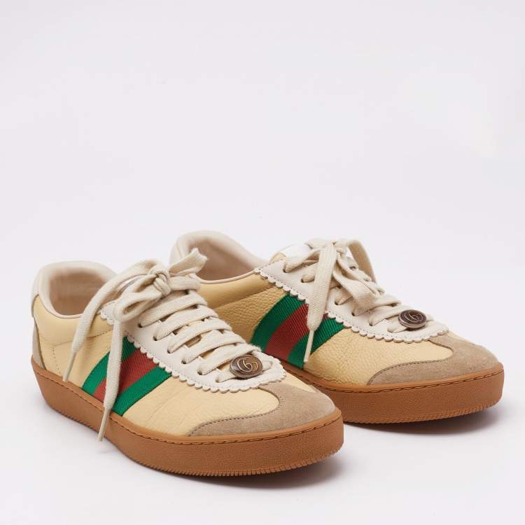 Pre Owned Gucci Tricolor Leather G74 Web Low Top Sneakers Size 36