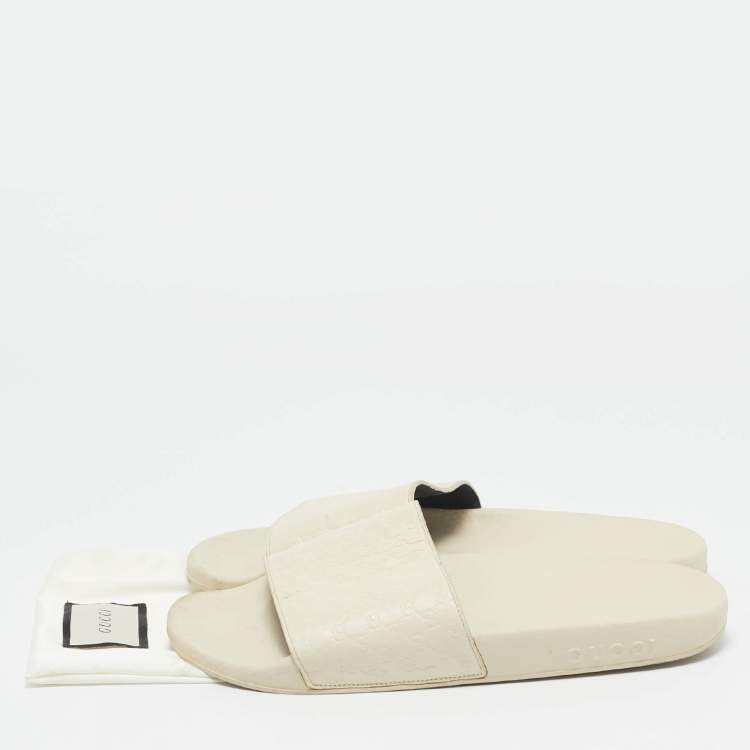 Pre Owned Gucci Cream Microguccissima Rubber Pool Flats Size 39