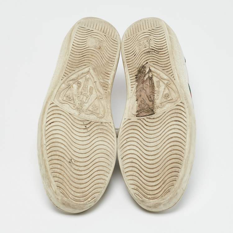 Pre Owned Gucci White Leather Bee Embroidered Ace Web Low Top Sneakers Size 37