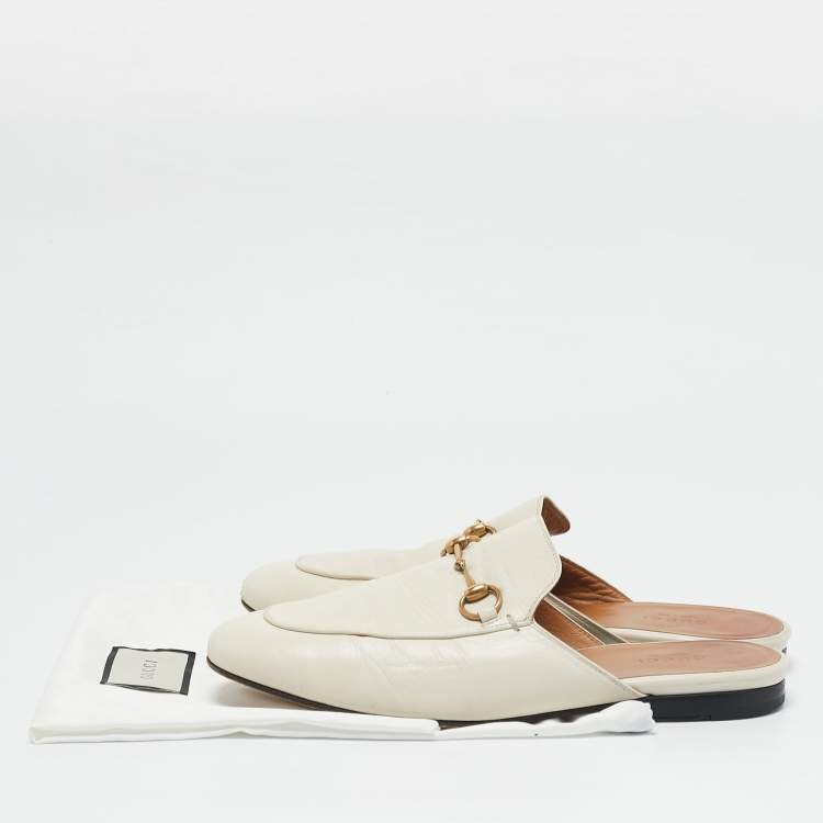 Pre Owned Gucci Off White Leather Princetown Flat Mules Size 38