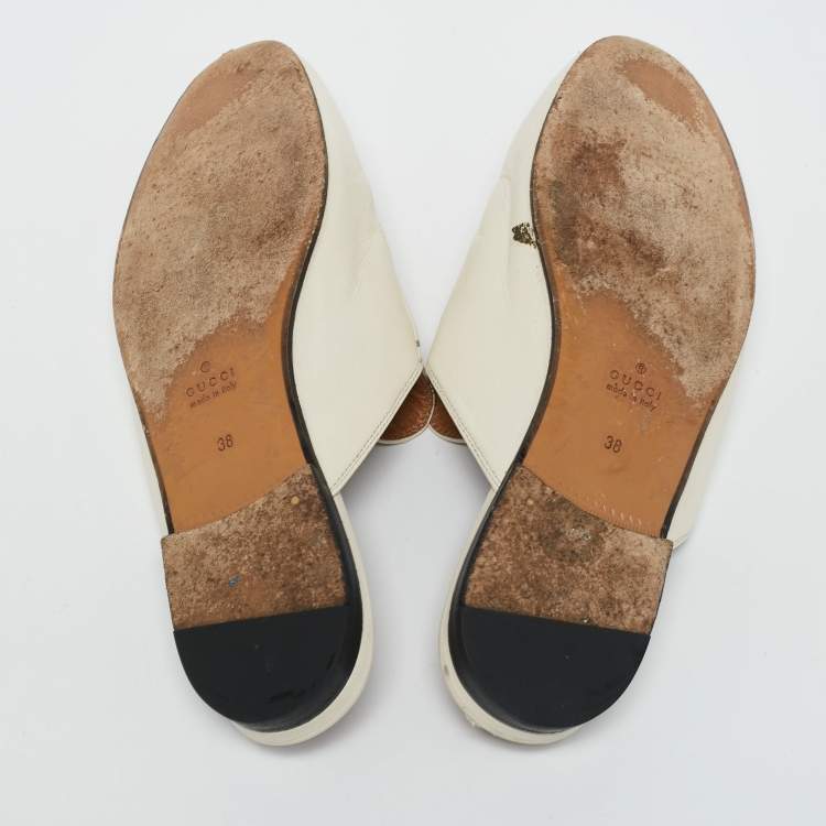 Pre Owned Gucci Off White Leather Princetown Flat Mules Size 38
