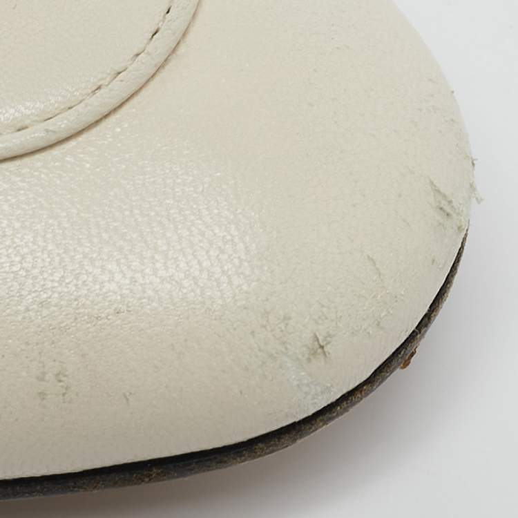 Pre Owned Gucci Off White Leather Princetown Flat Mules Size 38
