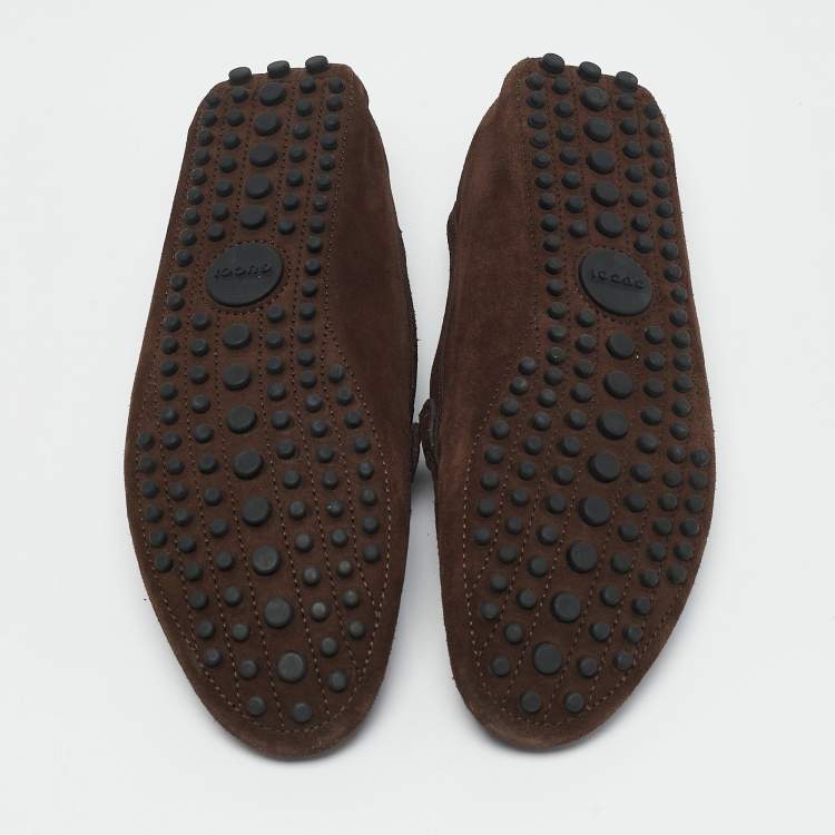 Pre Owned Gucci Dark Brown Suede Sachalin Buckle Slip On Loafers Size 39.5