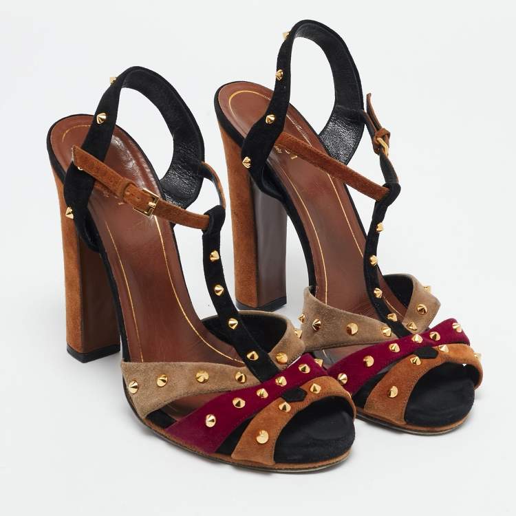 Pre Owned Gucci Multicolor Suede Jacquelyne Ankle Strap Sandals Size 39