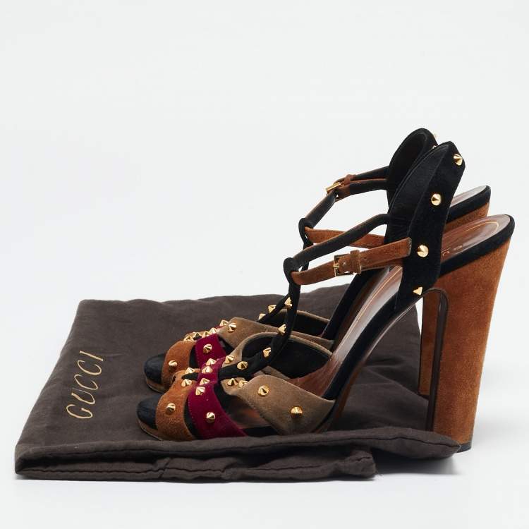 Pre Owned Gucci Multicolor Suede Jacquelyne Ankle Strap Sandals Size 39