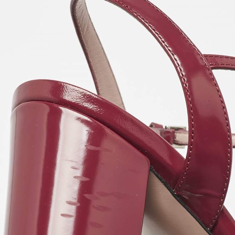 Pre Owned Gucci Burgundy Leather Claudie Platform Sandals Size 38