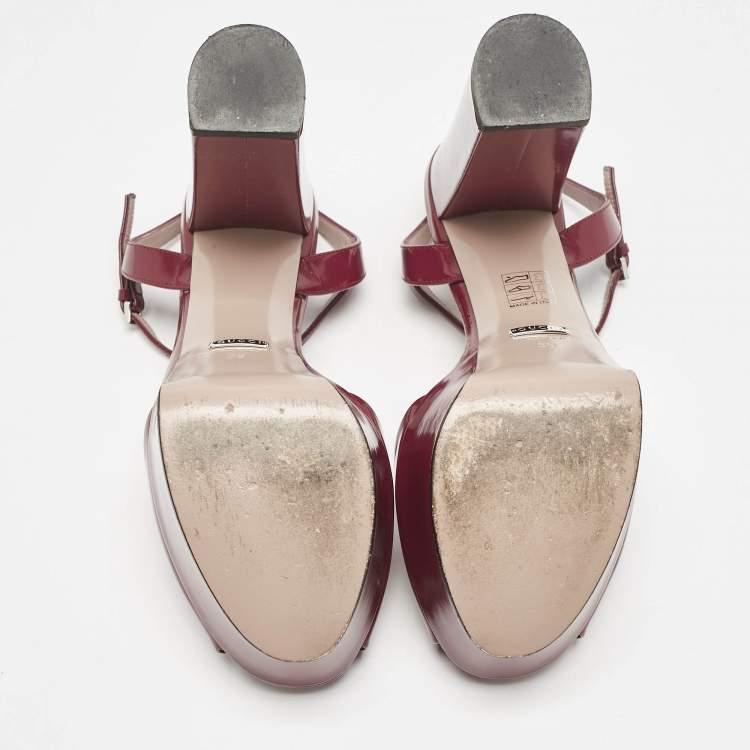 Pre Owned Gucci Burgundy Leather Claudie Platform Sandals Size 38