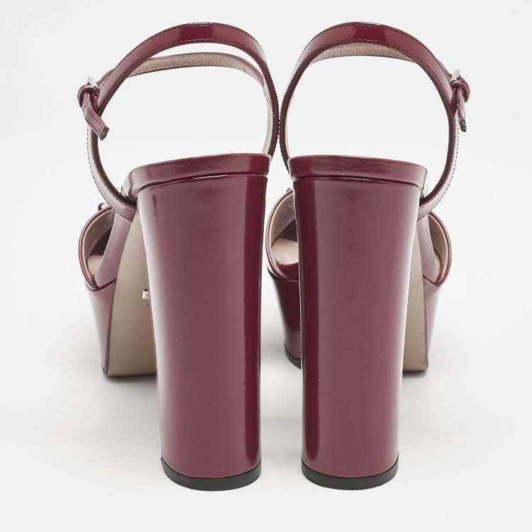 Pre Owned Gucci Burgundy Leather Claudie Platform Sandals Size 38