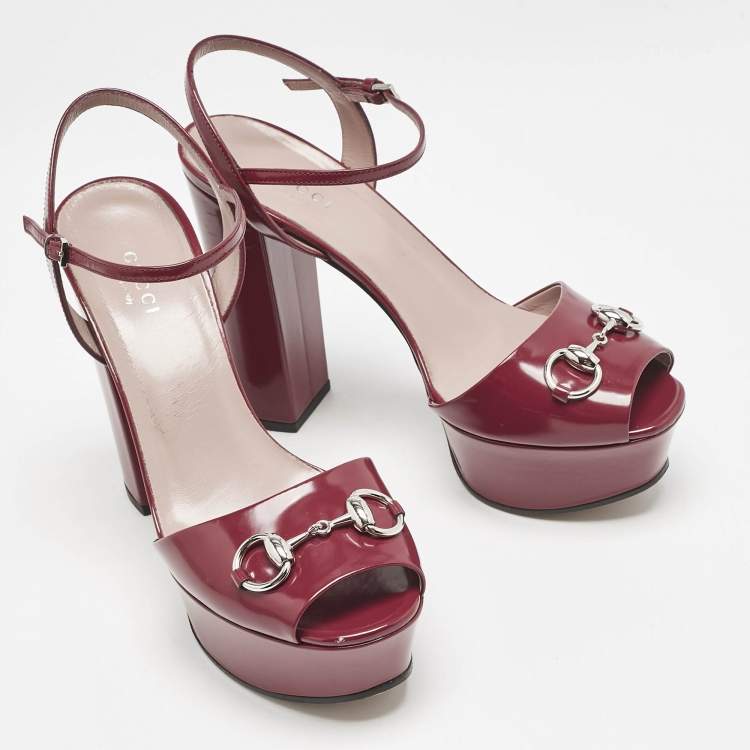 Pre Owned Gucci Burgundy Leather Claudie Platform Sandals Size 38