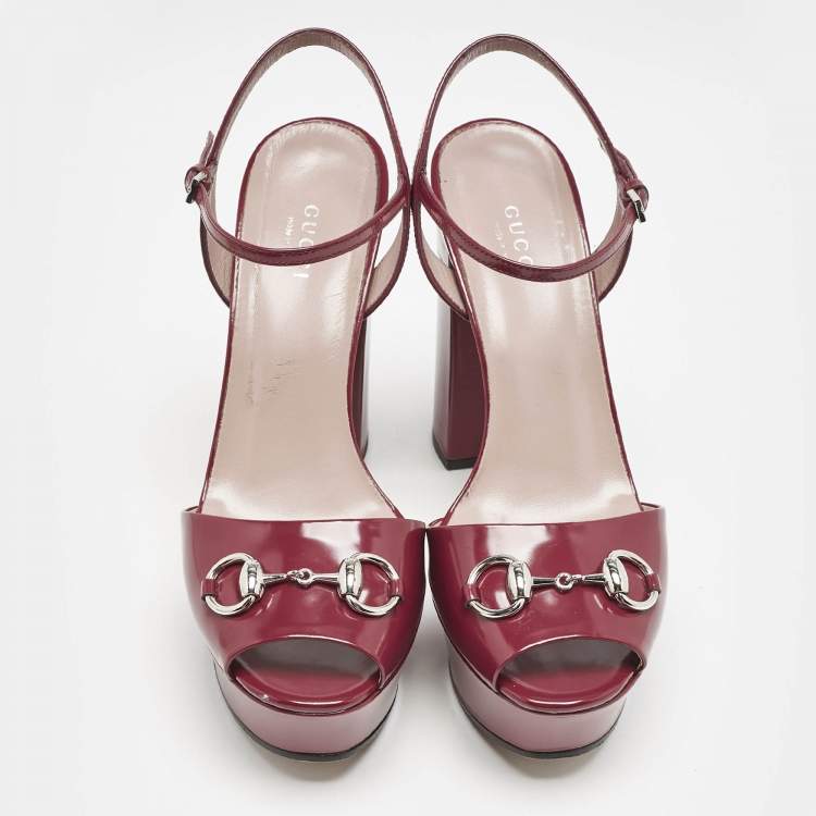 Pre Owned Gucci Burgundy Leather Claudie Platform Sandals Size 38