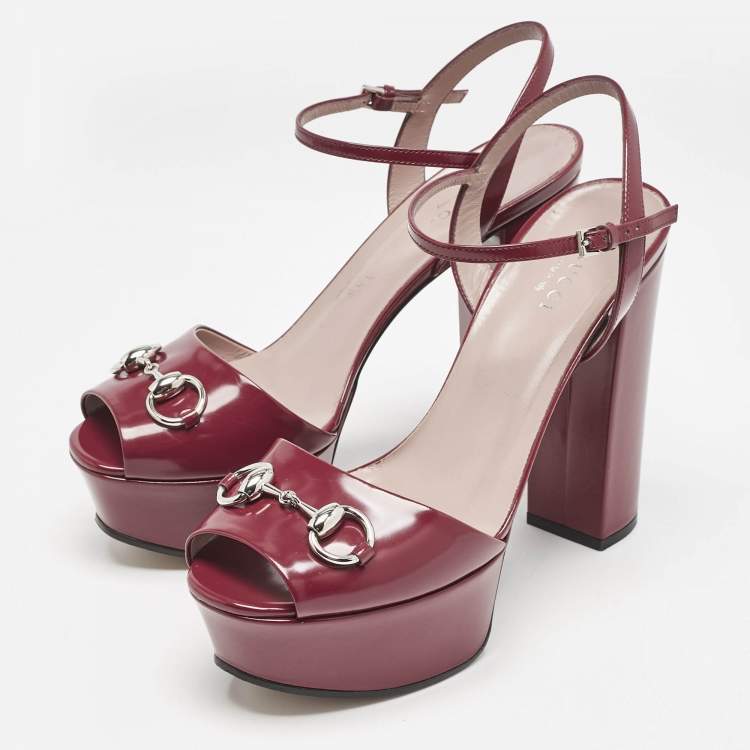 Pre Owned Gucci Burgundy Leather Claudie Platform Sandals Size 38