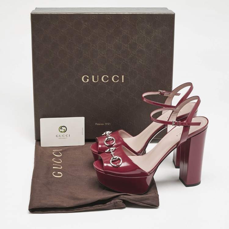 Pre Owned Gucci Burgundy Leather Claudie Platform Sandals Size 38
