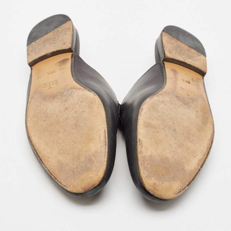 مملوكة مسبقًا Gucci Black Leather Floral Embroidered Princetown Mules Size 38.5