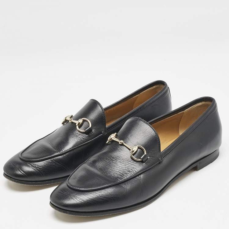 Pre Owned Gucci Black Leather Jordaan Loafers Size 39