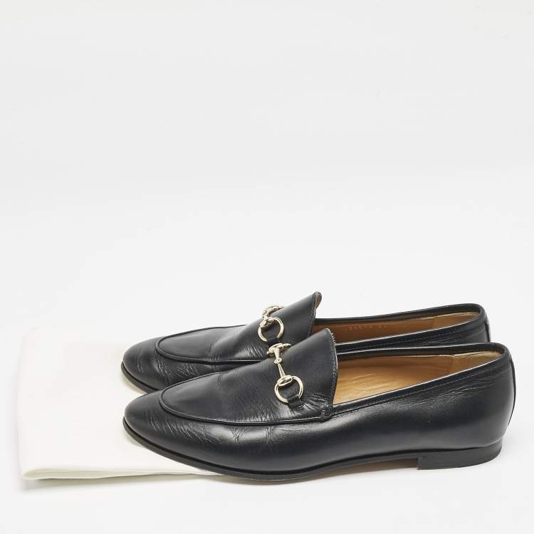 Pre Owned Gucci Black Leather Jordaan Loafers Size 39