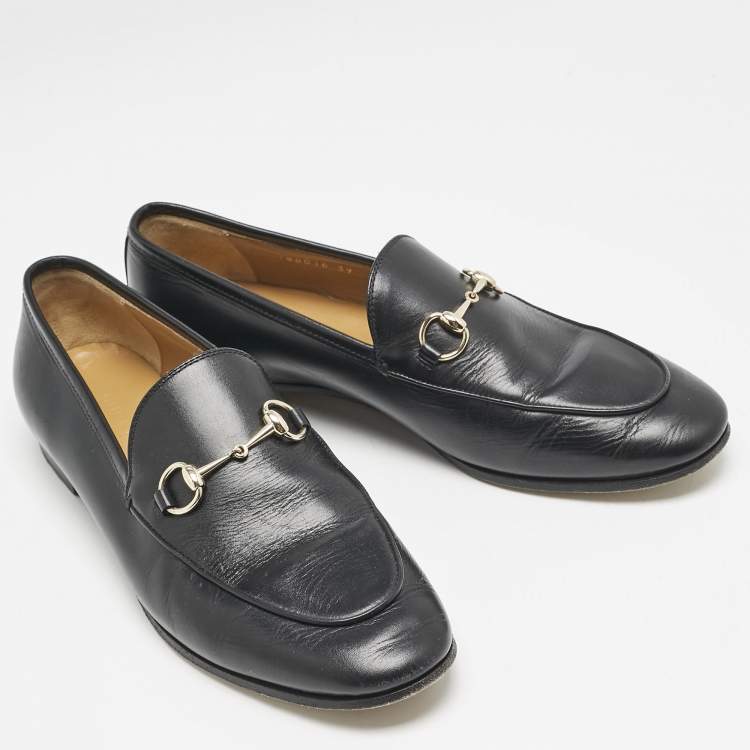 Pre Owned Gucci Black Leather Jordaan Loafers Size 39