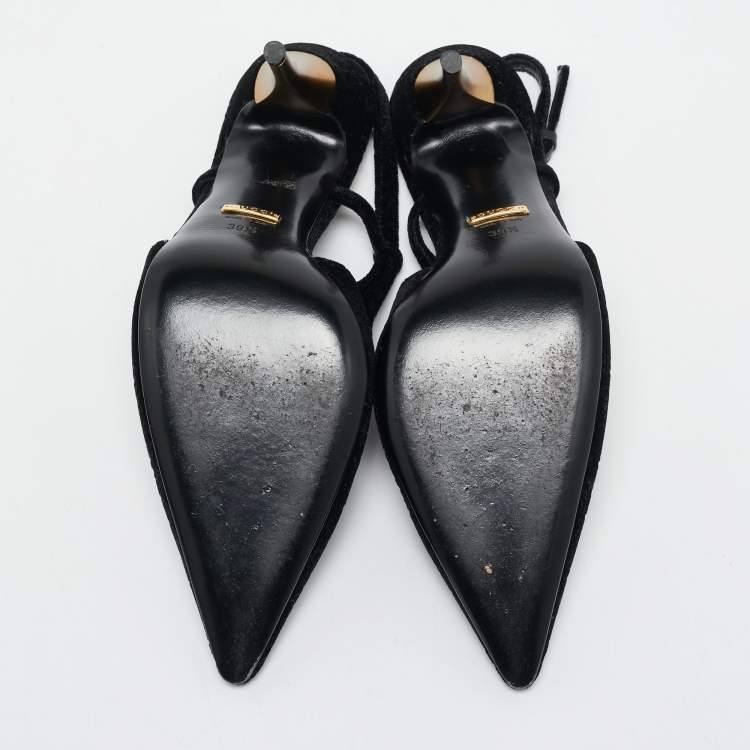 Pre Owned Gucci Black GG Velvet Pointed Toe Slingback Pumps Size 39.5
