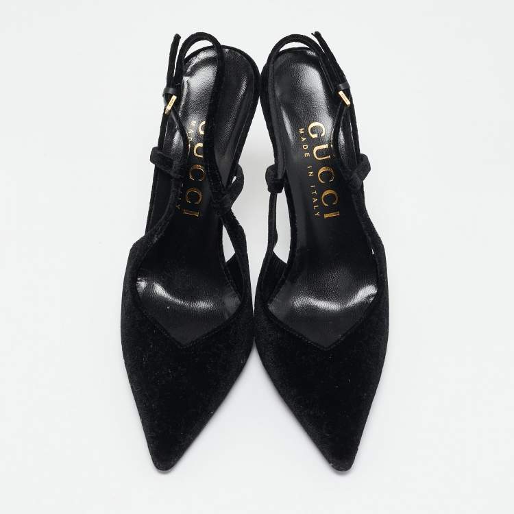 Pre Owned Gucci Black GG Velvet Pointed Toe Slingback Pumps Size 39.5