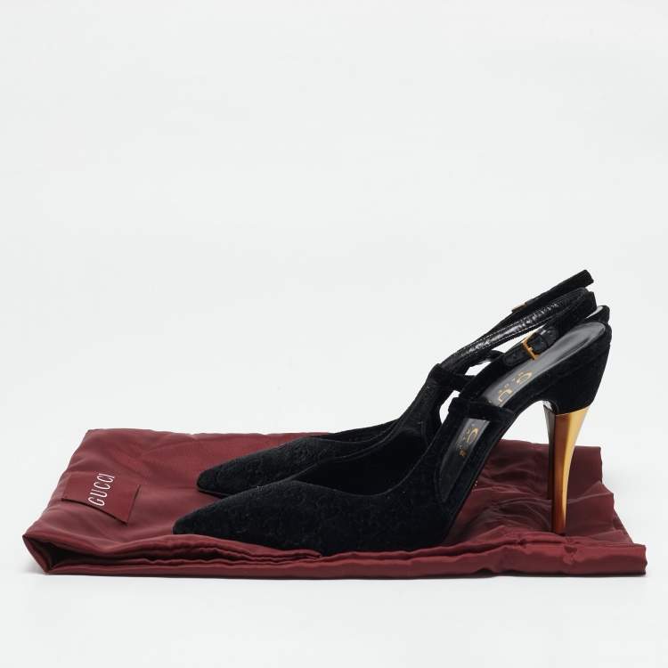 Pre Owned Gucci Black GG Velvet Pointed Toe Slingback Pumps Size 39.5