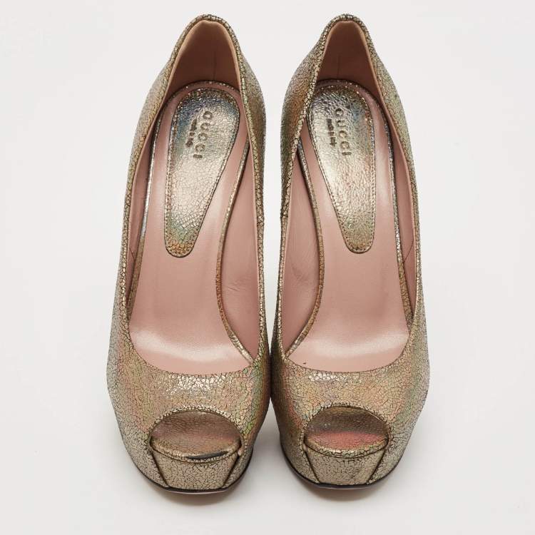 Pre Owned Gucci Multicolor Leather Platform Peep Toe Pumps Size 40