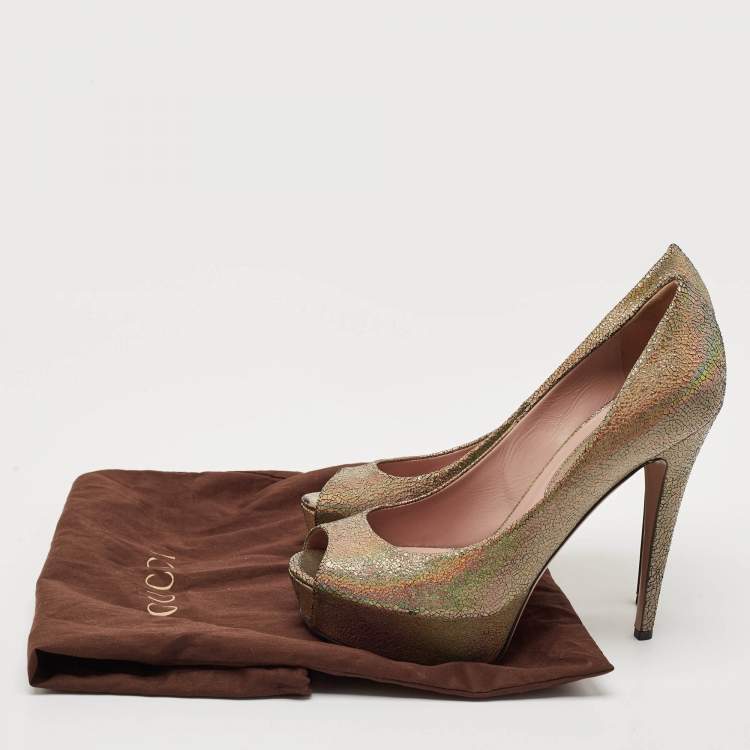 Pre Owned Gucci Multicolor Leather Platform Peep Toe Pumps Size 40