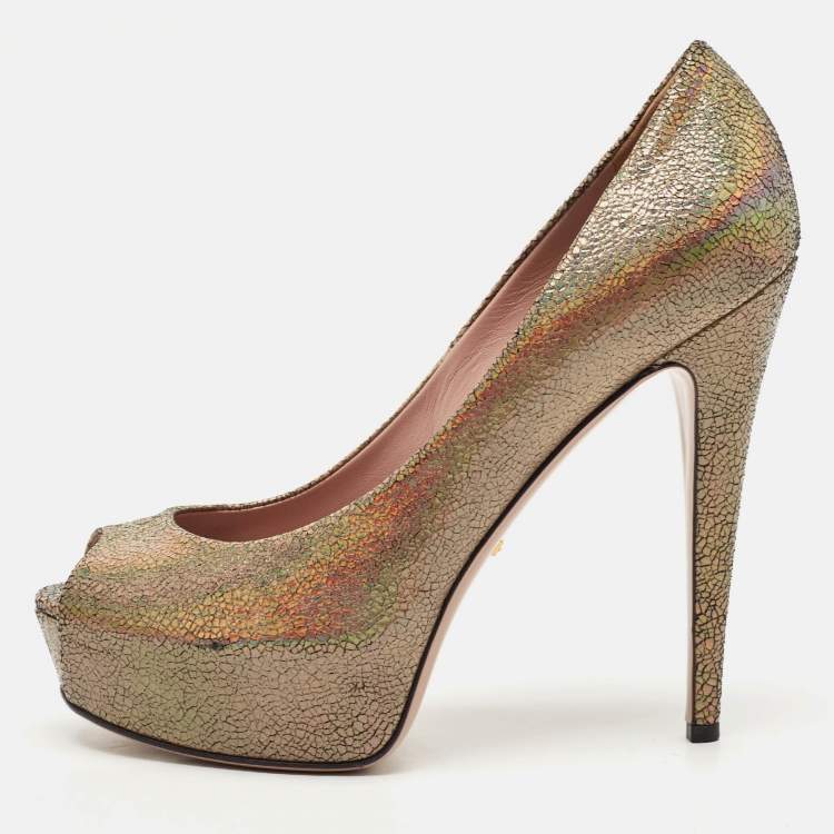 Pre Owned Gucci Multicolor Leather Platform Peep Toe Pumps Size 40