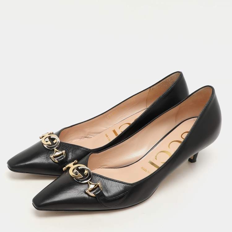Pre Owned Gucci Black Leather Zumi Pumps Size 38