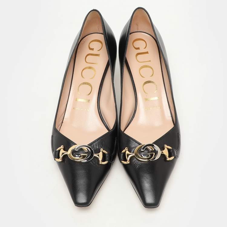 Pre Owned Gucci Black Leather Zumi Pumps Size 38