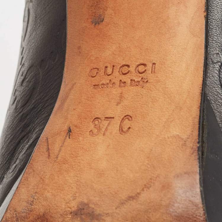 Pre Owned Gucci Black Leather Horsebit Peep Toe Platform Pumps Size 37