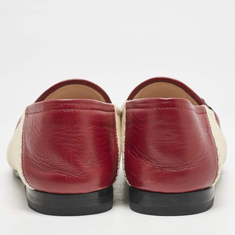 Pre Owned Gucci Beige/Brown Canvas and Leather Horsebit Brixton Loafers Size 37.5