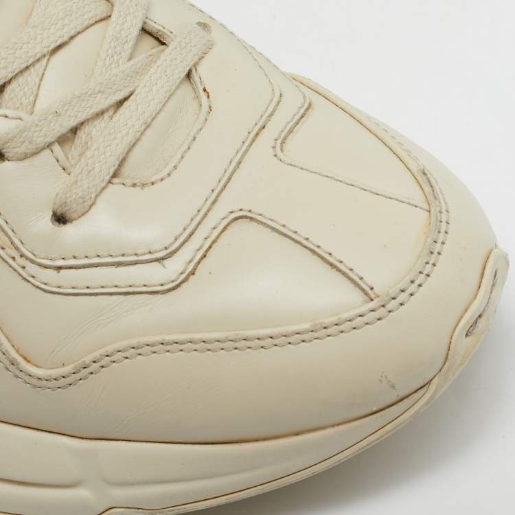 Pre Owned Gucci Cream Leather Rhyton Low Top Sneakers Size 37.5
