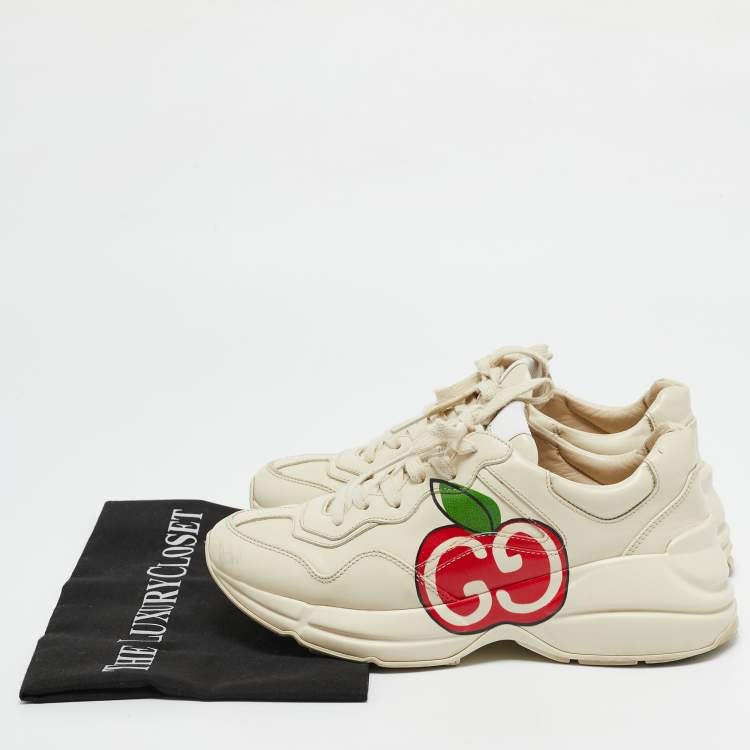 Pre Owned Gucci Cream Leather Rhyton Low Top Sneakers Size 37.5