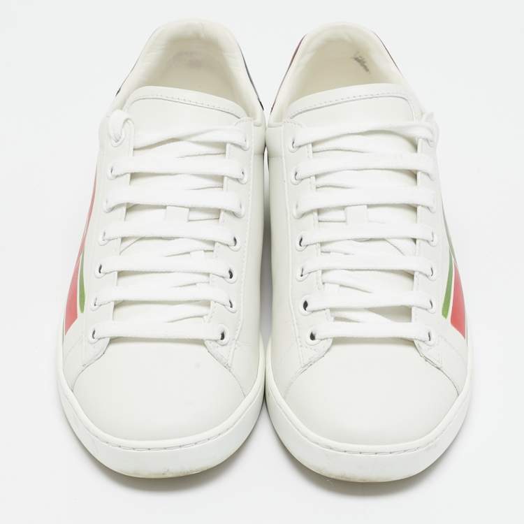 Pre Owned Gucci White Leather Interlocking G Ace Sneakers Size 37.5