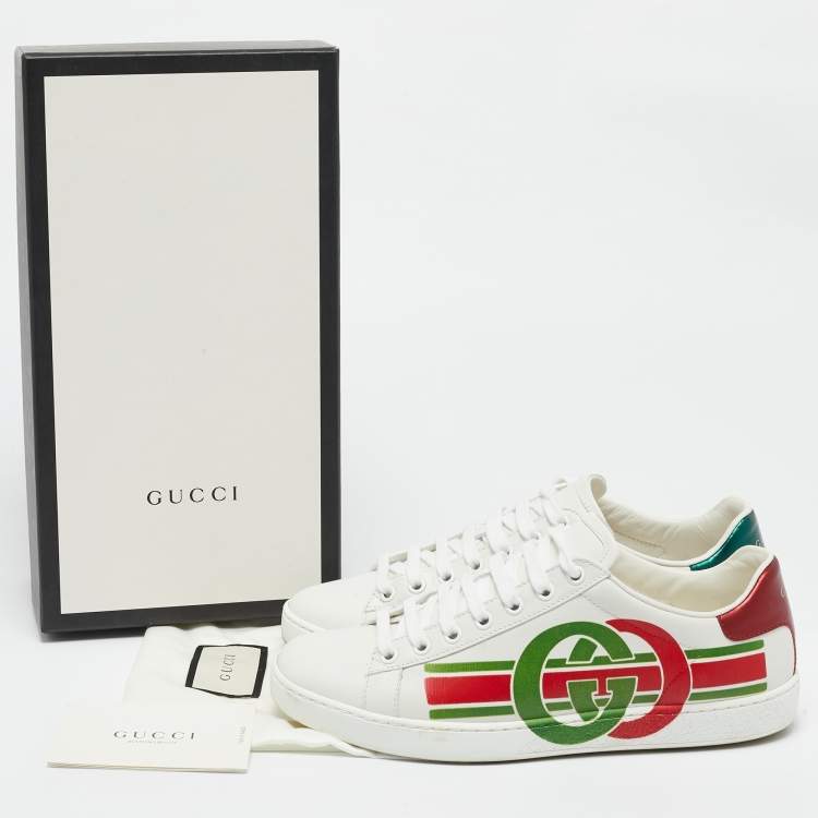 Pre Owned Gucci White Leather Interlocking G Ace Sneakers Size 37.5