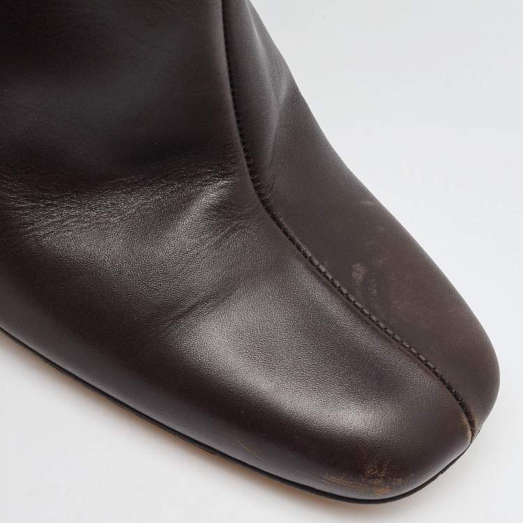 Pre Owned Gucci Dark Brown Leather Horsebit Knee Length Boots Size 36